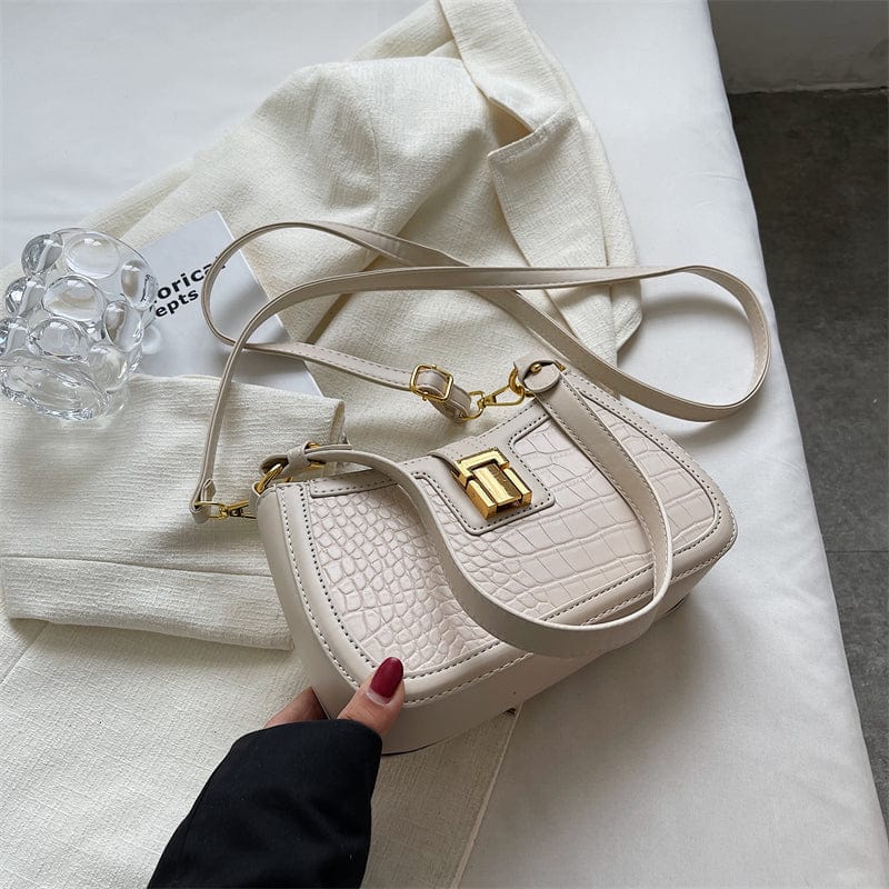 White Shoulder Bags for Women 2023 Trendy Designer Fashion Simple Stone Pattern Leather Purses and Handbags Female