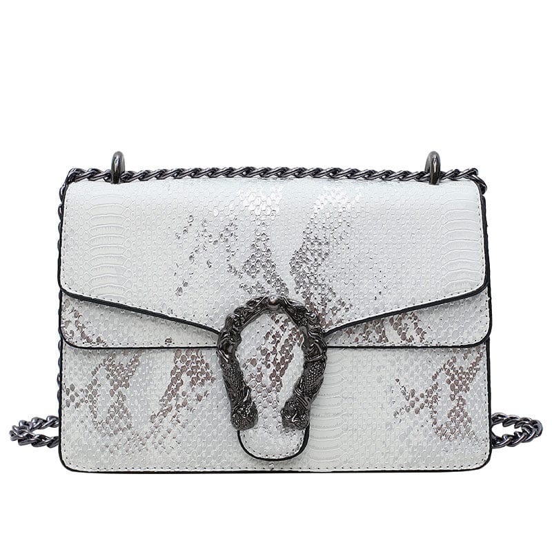 White Trendy Fashion Luxury Brand Designer Chain Crossbody Small Flap Bag Ladies Snake Skin Handbags for Women Leather