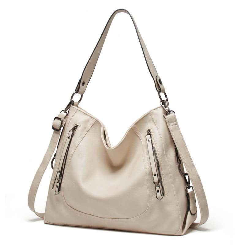 White Vintage Three Way Handbags for Women Medium Designer Ladies Hobo bag Bucket Purse Faux Leather Lakin Handbag