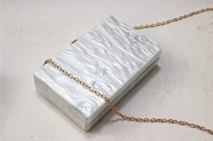White with O chain Dropshipping bridal purse evening bag acrylic resin clutch bags