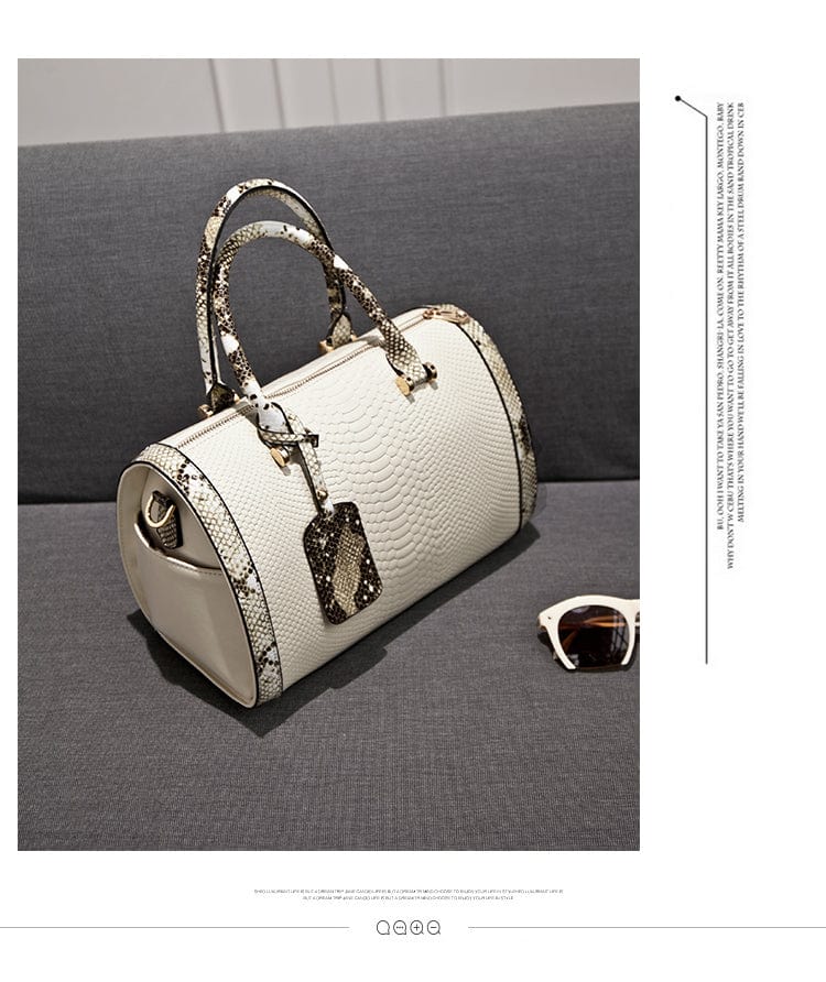White Women's Snakeskin Bag Handbag Shoulder Clutch Purse PU Leather Shoulder Bag for Ladies