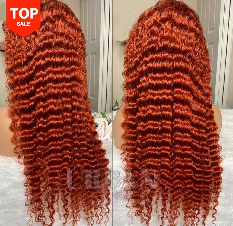 Wholesale 13x4 Natural Human Hair Raw unprocessed Deep Wave ginger orange color human hair wigs