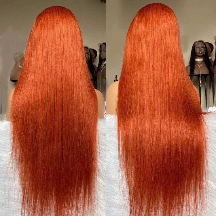 Wholesale 13x4 Natural Human Hair Raw unprocessed Deep Wave ginger orange color human hair wigs