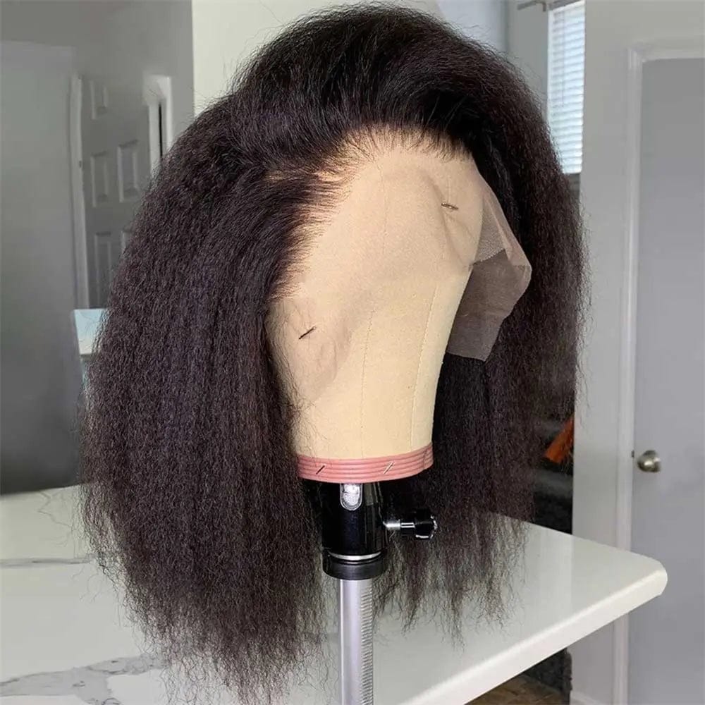 Wholesale 150% Density Yaki Kinky Straight Natural Color Raw Indian Hair Lace Front Wigs for Black Women