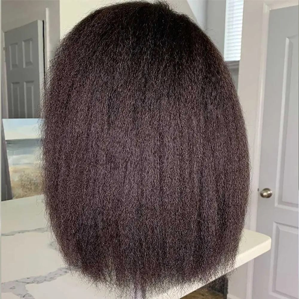 Wholesale 180% Density Kinky Straight Natural Black Color Raw Indian Hair 13*4 Lace Front Wigs