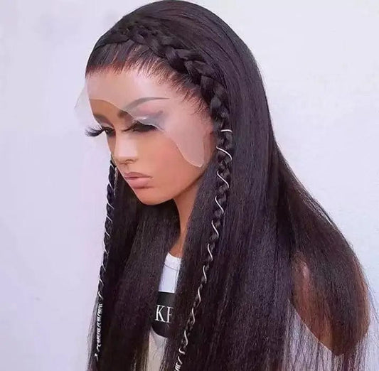 Wholesale 180% Density Pre Plucked Natural Color Yaki Straight Peruvian Raw Hair Lace Front Closure Wigs for Black Women