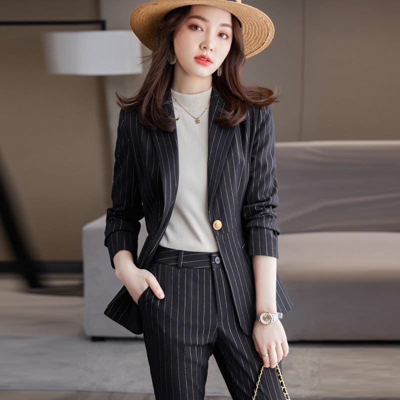 Wholesale 2 Pieces Pant Set Suits Fashion Office Ladies Work Wear for Women's Business Female Formal Stripe Blazer Outfit Pant