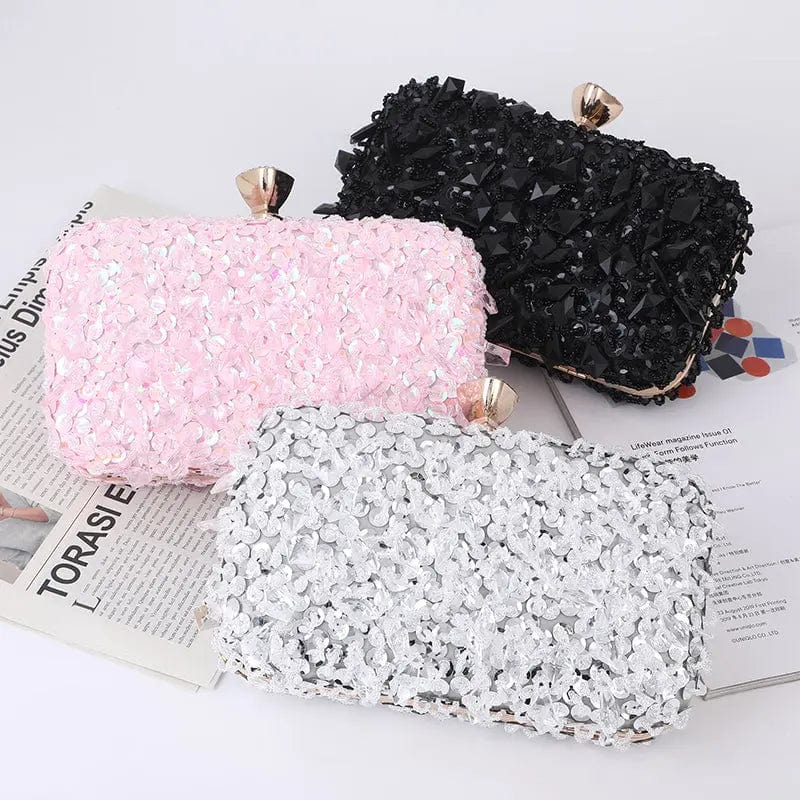 Wholesale 2022 Channeling Beads Hanging Diamond Evening Clutch Purse New Laser Sequins Crystal Metal Hand Dinner Bag Woman