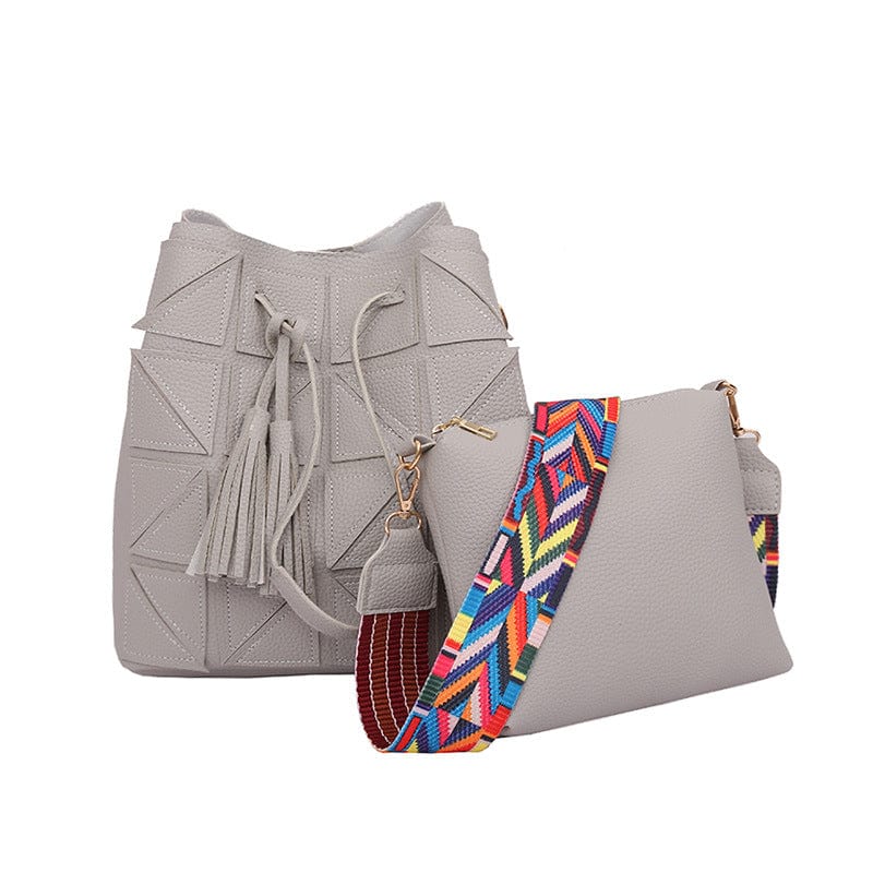 Wholesale 2022 Korean Bucket Wide Shoulder Strap Messenger Bags Leather Handbags Set Tote Women