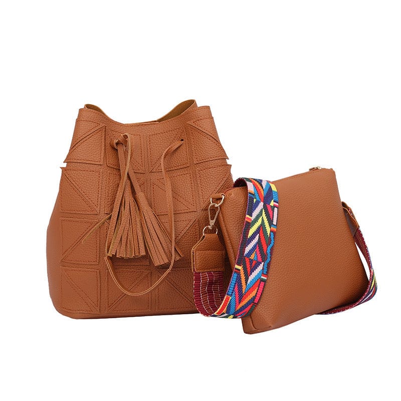 Wholesale 2022 Korean Bucket Wide Shoulder Strap Messenger Bags Leather Handbags Set Tote Women