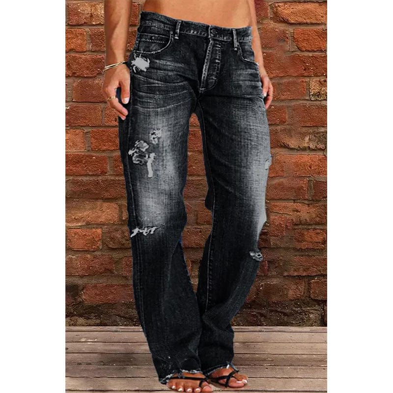 Wholesale 2023 Fashionable Wash Mid Waist Straight Women Plus Size Jeans Stretchable Denim Ripped Jeans Women