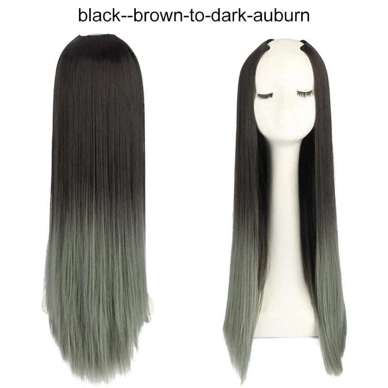 Wholesale 28" Vendor  Long Straight Synthetic Natural Hair Clip in 3/4 Half Wig Half Up Half Down Upart U Part Wigs Extensions
