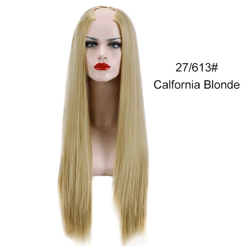 Wholesale 28" Vendor  Long Straight Synthetic Natural Hair Clip in 3/4 Half Wig Half Up Half Down Upart U Part Wigs Extensions