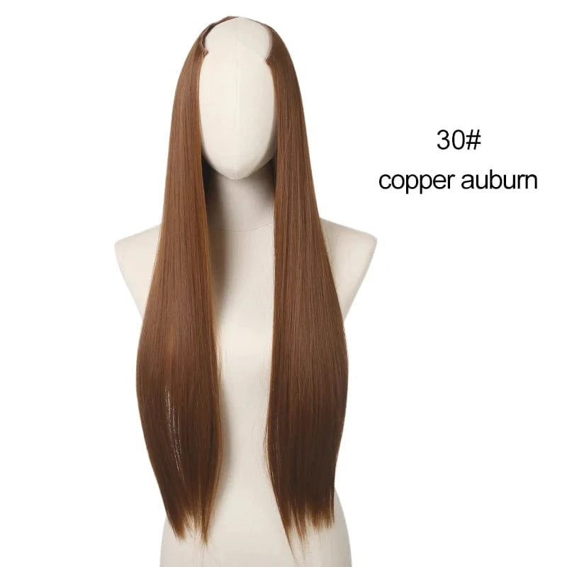 Wholesale 28" Vendor  Long Straight Synthetic Natural Hair Clip in 3/4 Half Wig Half Up Half Down Upart U Part Wigs Extensions