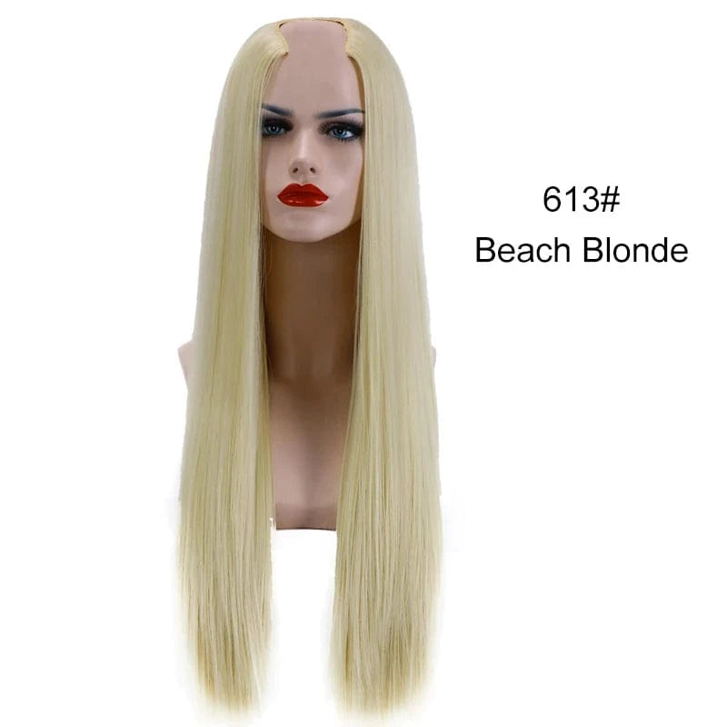 Wholesale 28" Vendor  Long Straight Synthetic Natural Hair Clip in 3/4 Half Wig Half Up Half Down Upart U Part Wigs Extensions