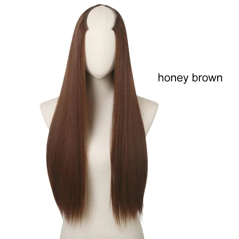 Wholesale 28" Vendor  Long Straight Synthetic Natural Hair Clip in 3/4 Half Wig Half Up Half Down Upart U Part Wigs Extensions