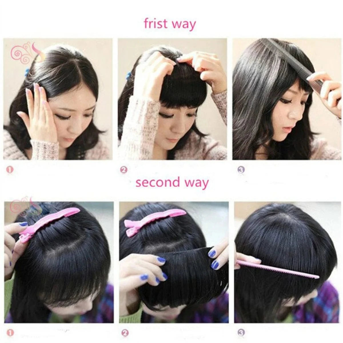 Wholesale 8 Inch Short Natural Hairpieces Synthetic Hair Bangs Fringe Straight Thick Neat Blun Front Clip In Bangs Extension