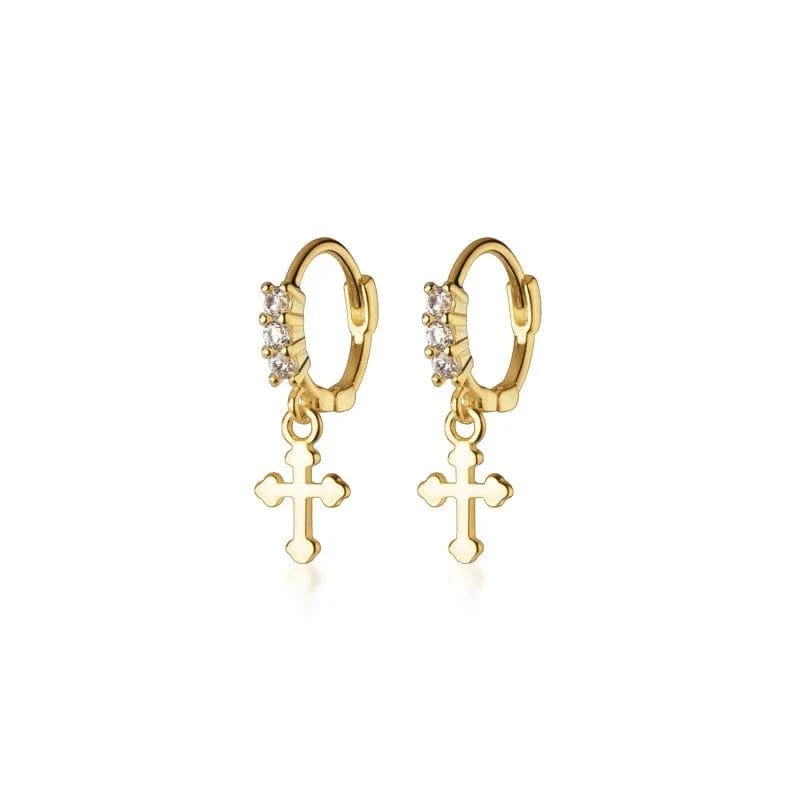 wholesale 925 silver earrings jewelry women 18K gold plated sterling silver geometric cross drop earrings for women