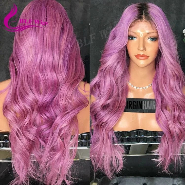 Wholesale 9A Brazilian Hair HD Lace Front Wigs Deep Body Wave Swiss Lace Ombre Purple Human Hair Wig Black Root