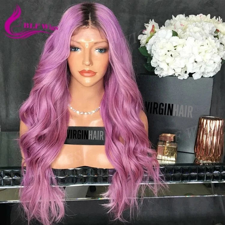 Wholesale 9A Brazilian Hair HD Lace Front Wigs Deep Body Wave Swiss Lace Ombre Purple Human Hair Wig Black Root