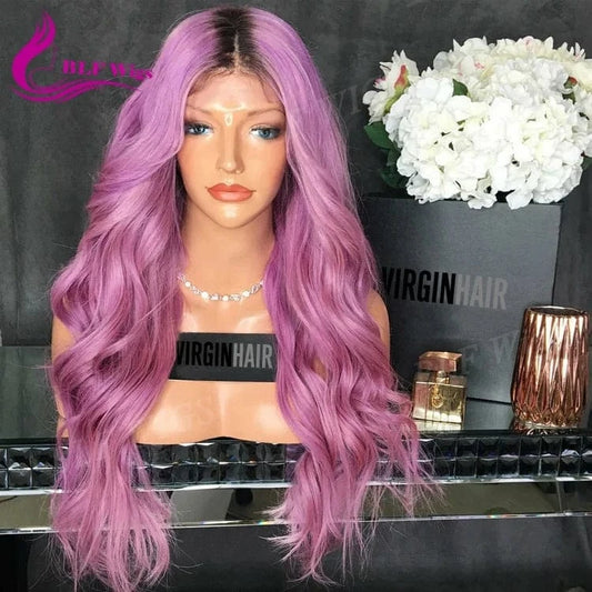 Wholesale 9A Brazilian Hair HD Lace Front Wigs Deep Body Wave Swiss Lace Ombre Purple Human Hair Wig Black Root