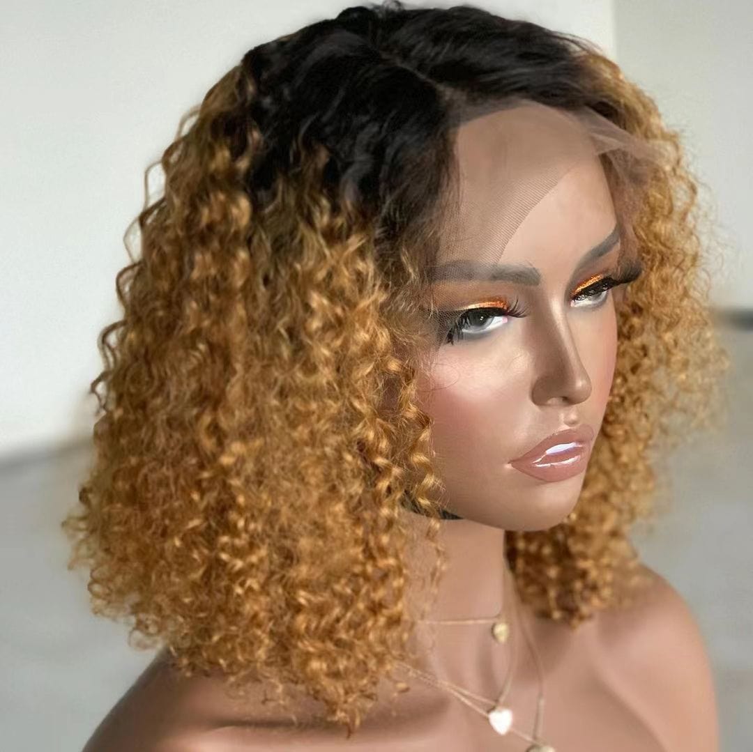 Wholesale Afro Wave Highlight Brown Color Raw Peruvian Hair 13*4 Lace Front Wigs for Black Women