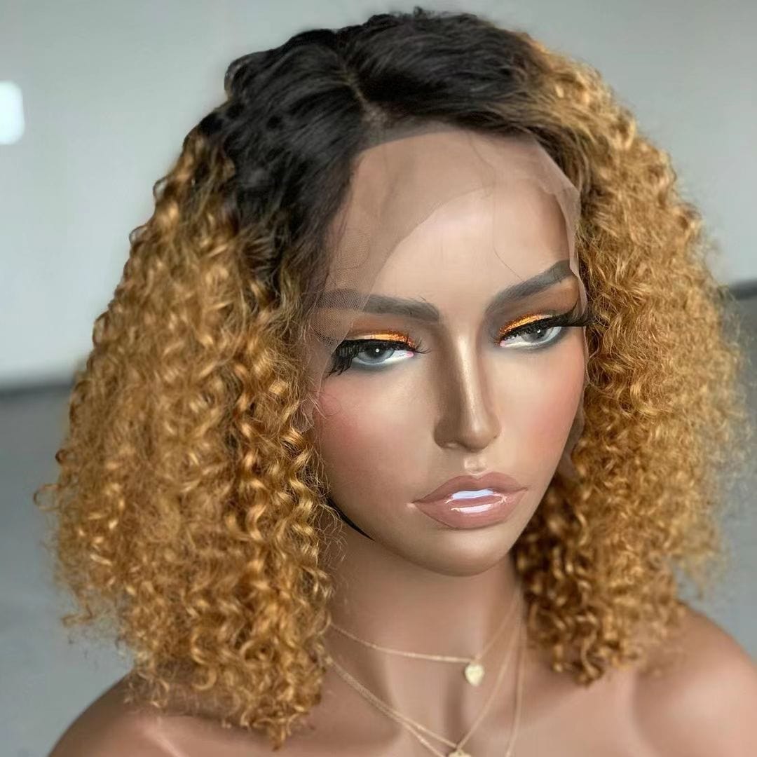 Wholesale Afro Wave Highlight Brown Color Raw Peruvian Hair 13*4 Lace Front Wigs for Black Women