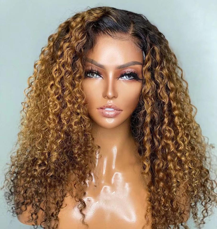 Wholesale Afro Wave Highlight Brown Color Raw Peruvian Hair 13*4 Lace Front Wigs for Black Women