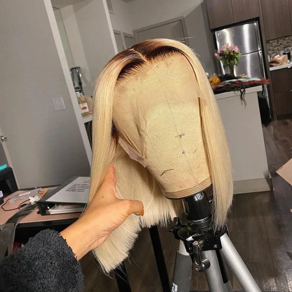 Wholesale Bob Wigs Highlight Ash Blonde Natural Wave European Human Hair 13*4 Lace Front Wigs for Women