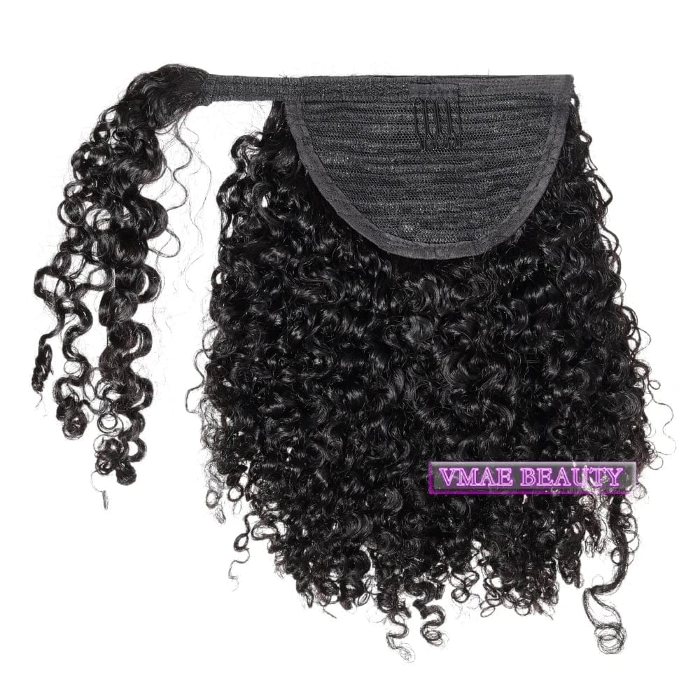 Wholesale Brazilian Hair Raw Virgin Cuticle Aligned 100g Afro Kinky Curly Warp Around Ponytail Human Hair Extensions