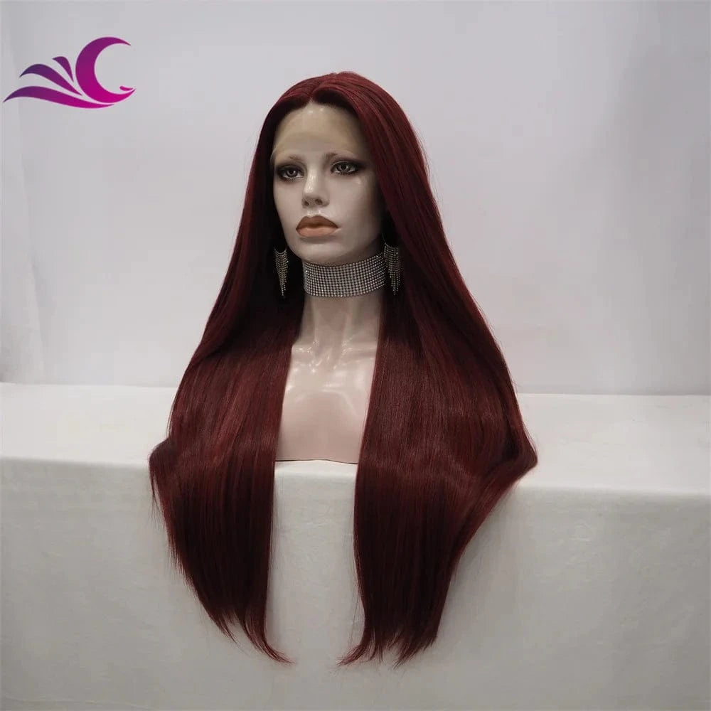 Wholesale Burgundy T-part Middle Part Lace Front Wig Fatura Premium Fiber Synthetic Hair Wigs for Black Women