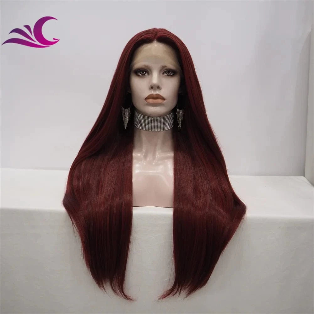Wholesale Burgundy T-part Middle Part Lace Front Wig Fatura Premium Fiber Synthetic Hair Wigs for Black Women