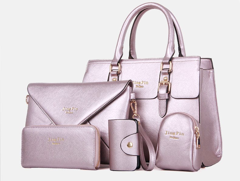 wholesale cheap 5 in 1 set pu leather Key case tote bag hand bags set handbag with custom logo