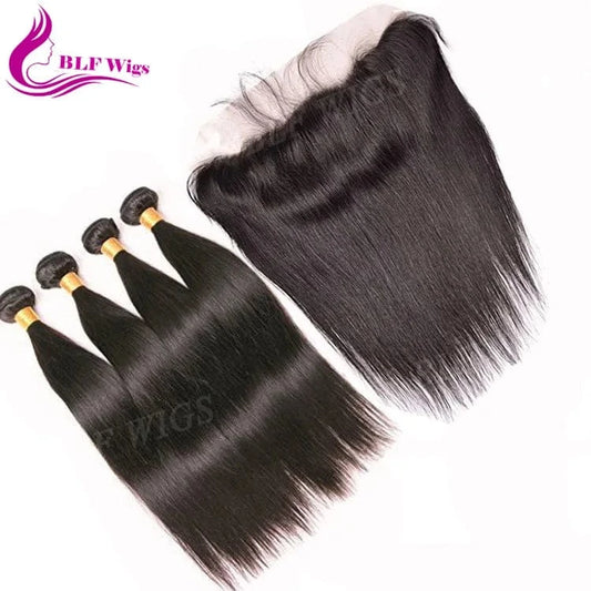 Wholesale Cheap Virgin Brazilian Human Hair Bundles with Frontals Straight Ear to Ear Lace Frontal 13 6