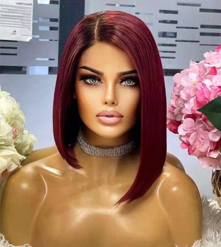 Wholesale Color Bob Wigs Burgundy Color Silky Straight HD Transparent Lace Front Wigs for Black Women