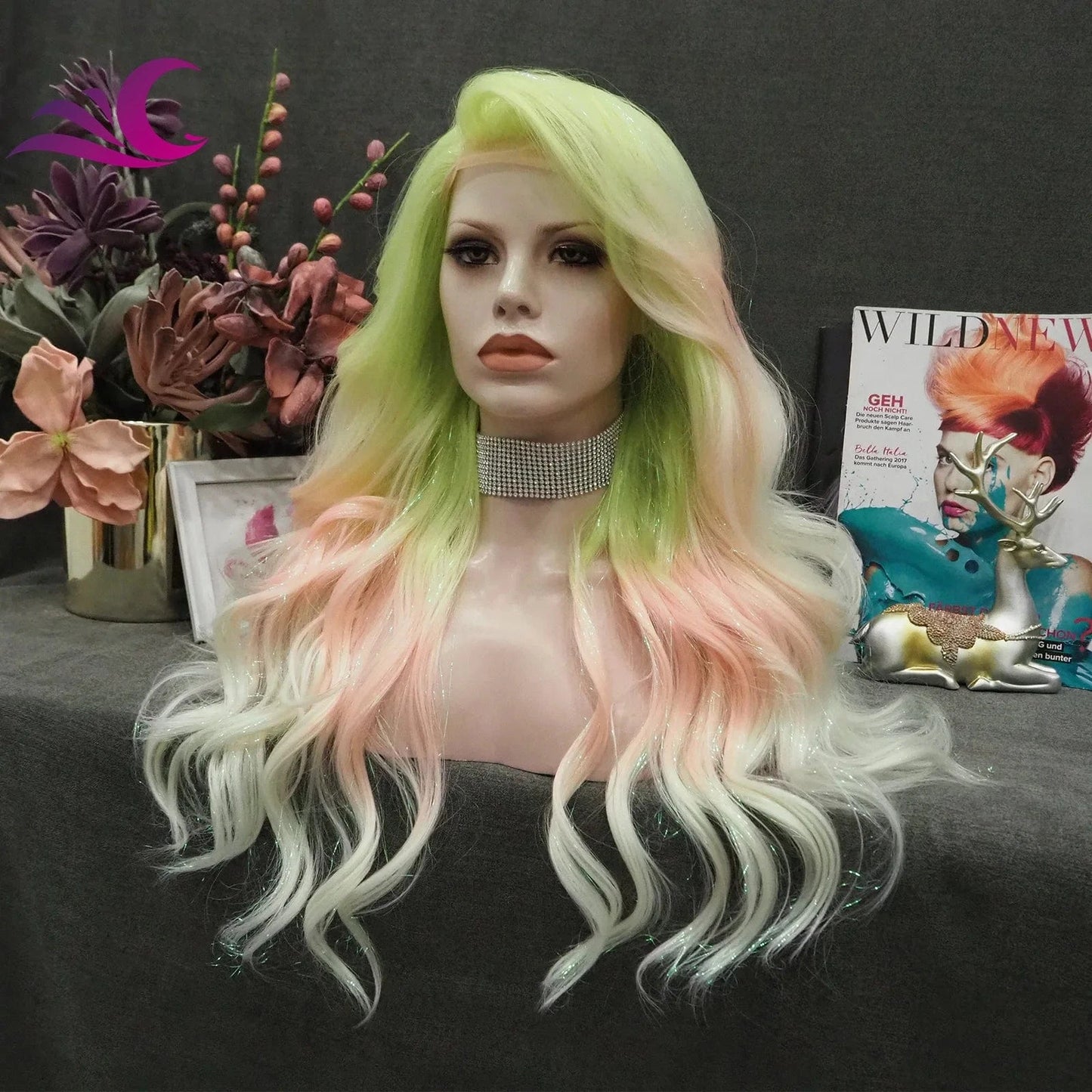 Wholesale Colorful Pre-Plucked Heat Resistant Premium Fiber Futura Synthetic Hair Wigs