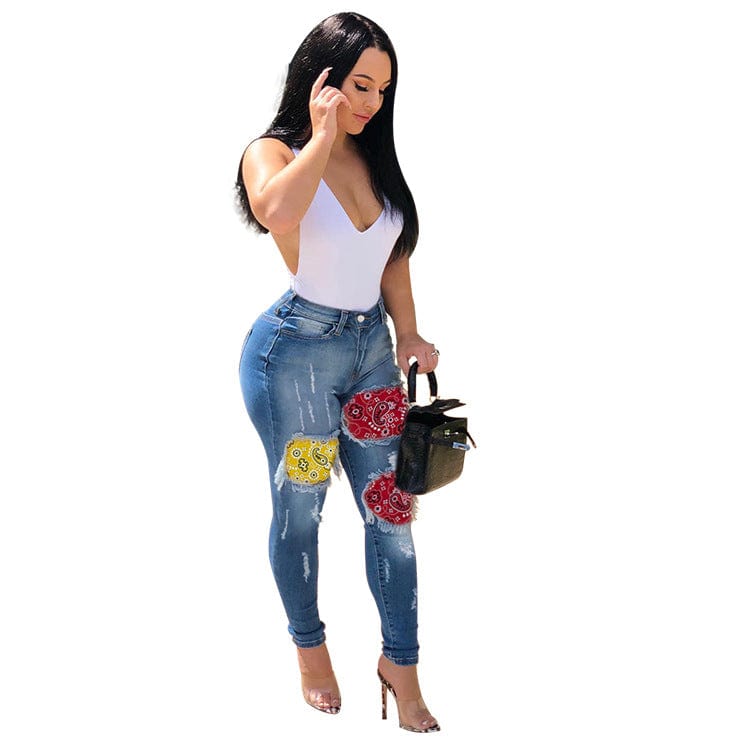Wholesale Contrast stitching jeans fashion skinny plus size pants jeans women