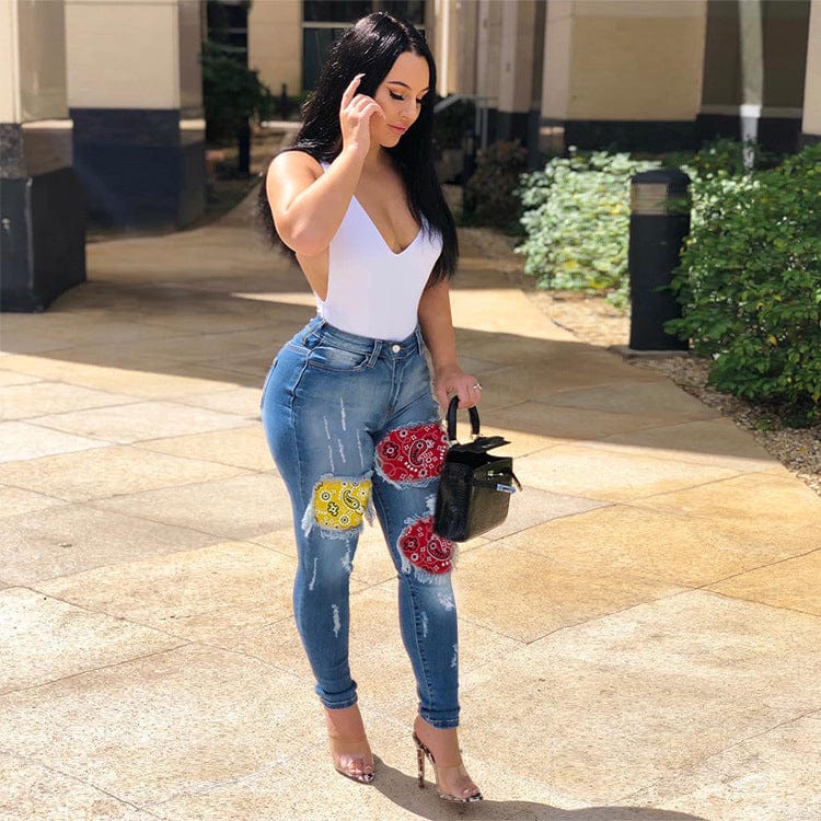 Wholesale Contrast stitching jeans fashion skinny plus size pants jeans women