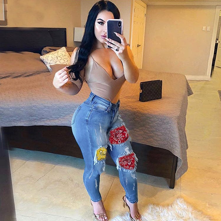 Wholesale Contrast stitching jeans fashion skinny plus size pants jeans women