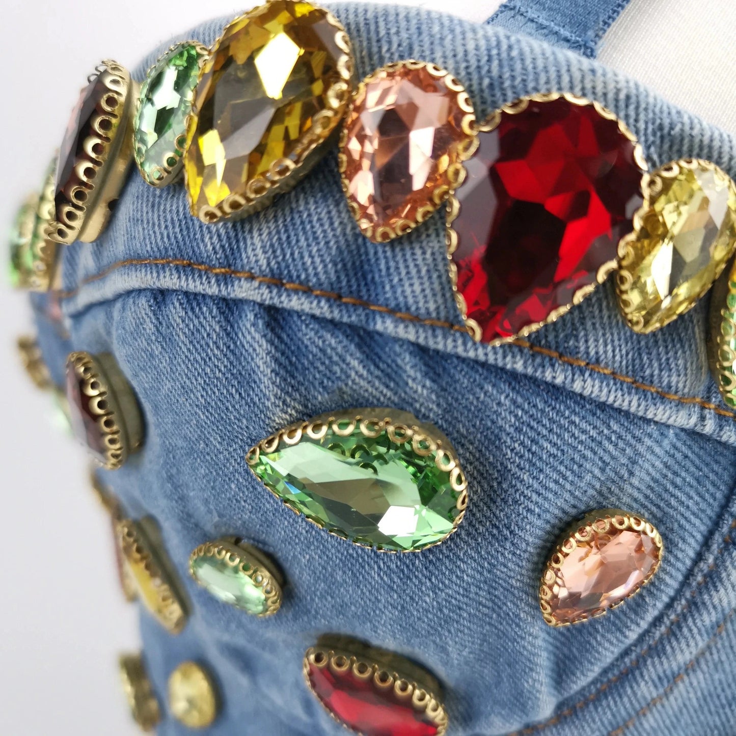 Wholesale Custom Glass Beaded Stone Denim Halter Sexy Crop Top For Women