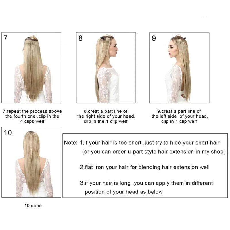 Wholesale Custom Packaging 7pcs/set Synthetic Natural Silky Straight Seamless Invisible Clip In Hair Extensions