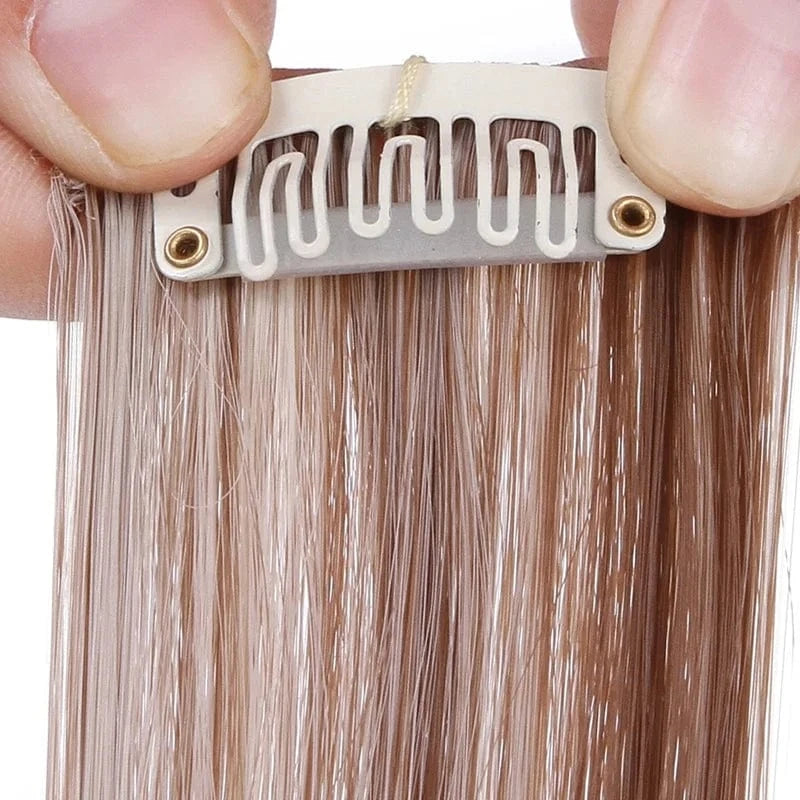 Wholesale Custom Packaging 7pcs/set Synthetic Natural Silky Straight Seamless Invisible Clip In Hair Extensions