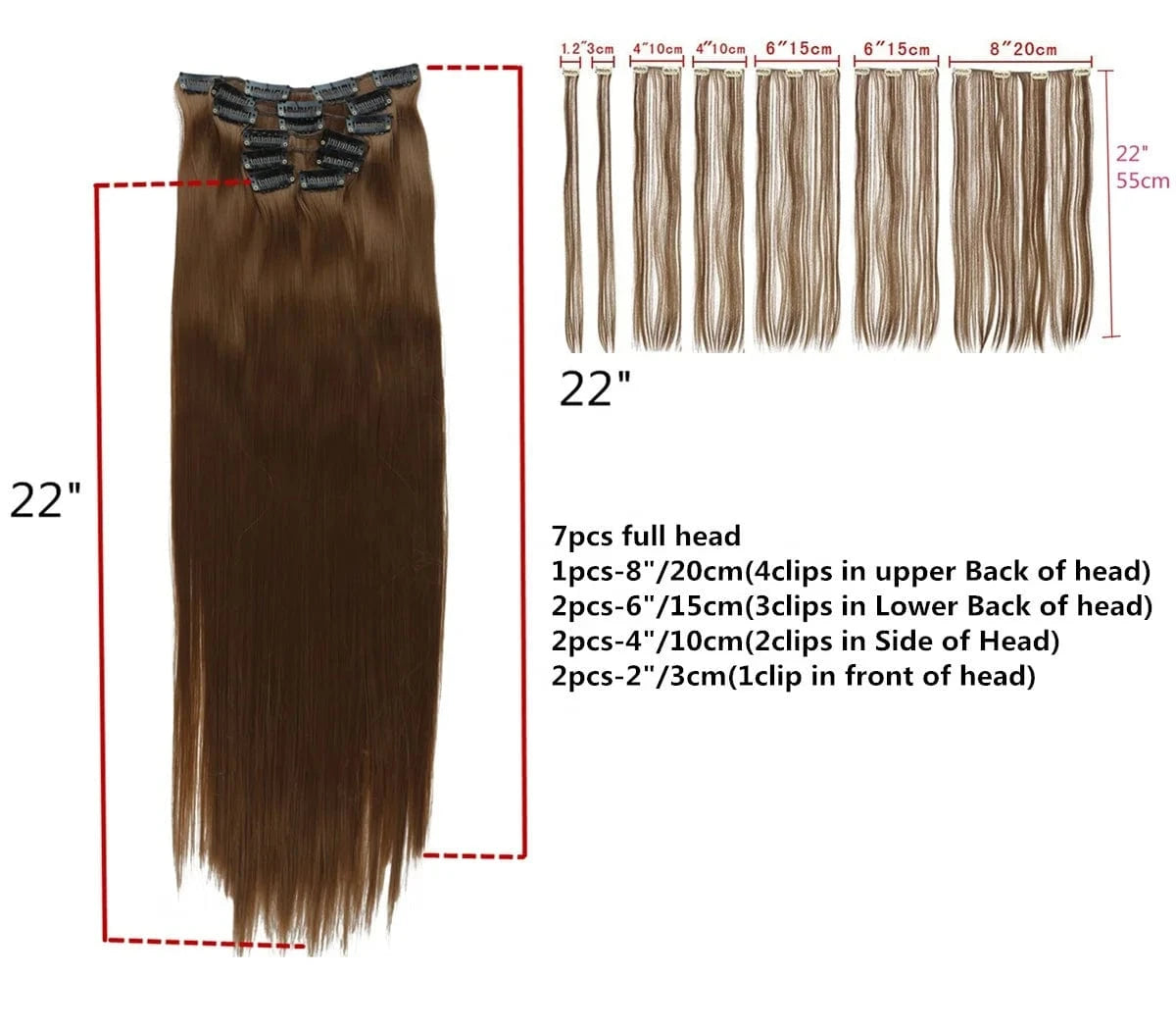 Wholesale Custom Packaging 7pcs/set Synthetic Natural Silky Straight Seamless Invisible Clip In Hair Extensions