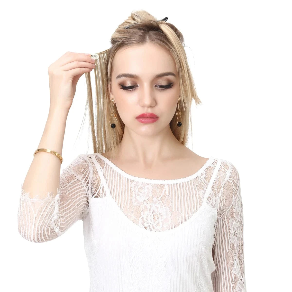 Wholesale Custom Packaging 7pcs/set Synthetic Natural Silky Straight Seamless Invisible Clip In Hair Extensions