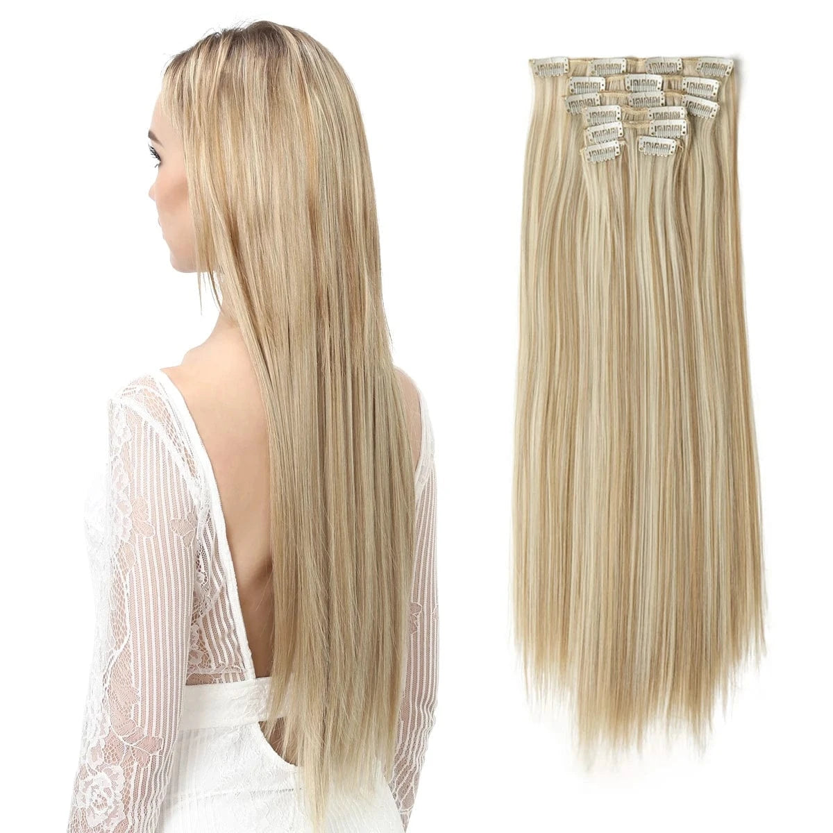 Wholesale Custom Packaging 7pcs/set  Synthetic Natural Silky Straight  Seamless Invisible Clip In Hair Extensions