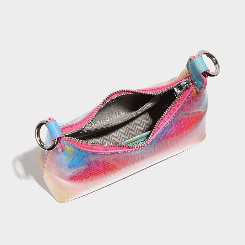 Wholesale Customize Purses and Handbags Gradient Rainbow Shoulder Bags Crossbody Fashion Leather Half Moon Bags for Women 2022