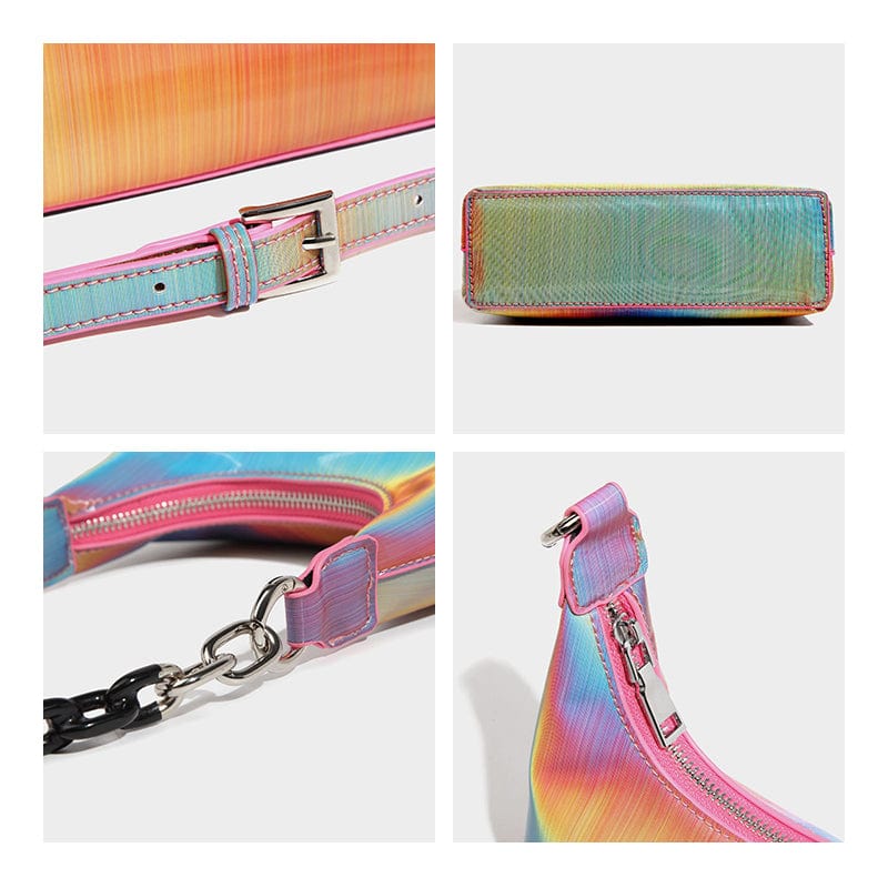 Wholesale Customize Purses and Handbags Gradient Rainbow Shoulder Bags Crossbody Fashion Leather Half Moon Bags for Women 2022