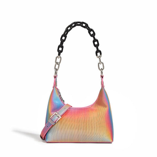 Wholesale Customize Purses and Handbags Gradient Rainbow Shoulder Bags Crossbody Fashion Leather Half Moon Bags for Women 2022