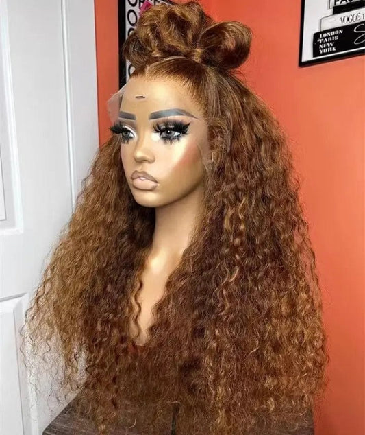 Wholesale Deep Wave Brown Color Raw Peruvian Hair Lace Front Wigs for Black Women