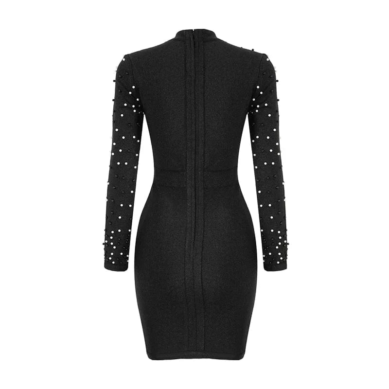 Wholesale Elegant Pearl long sleeve cocktail dress for ladies mini bodycon dress white